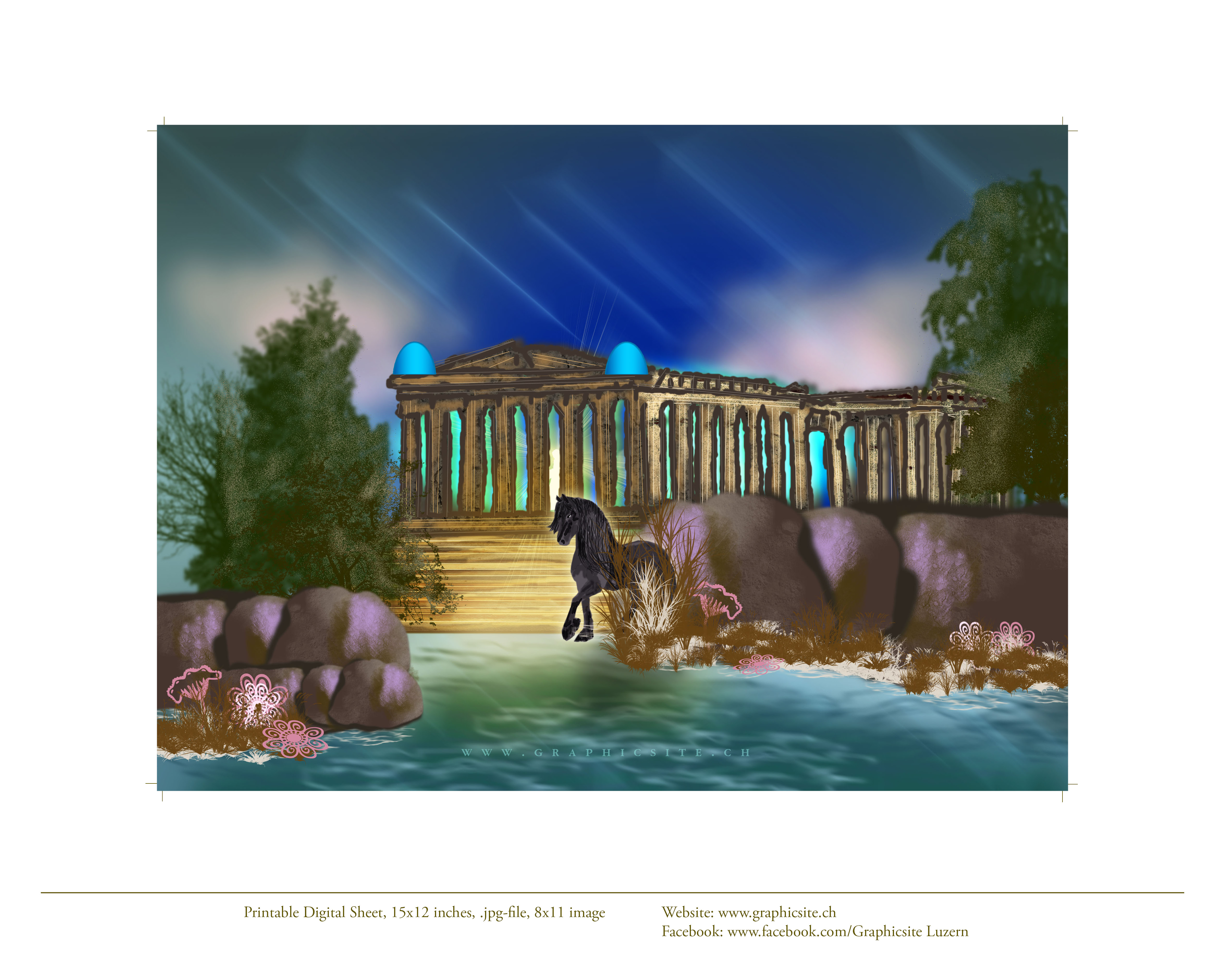 Karten selber drucken - 8 x 11 Bilder - Akropolis - Digital Painting